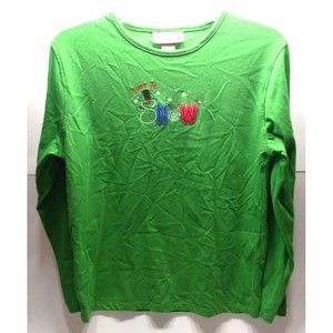 M &C Sportswear Let It Snow Long Sleeve Tee Shirt Size Large Snowman Neon Green